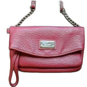 Nine West Women's Pink Textured Vegan Leather Chain Strap Wallet Crossbody Bag